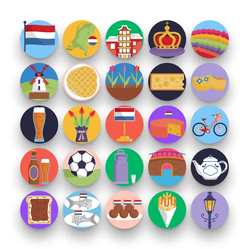 50-Holland _ Shop-2 50 Holland Icons – set of colorful flat circle icons