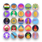 50 India Icons – set of colorful flat circle icons