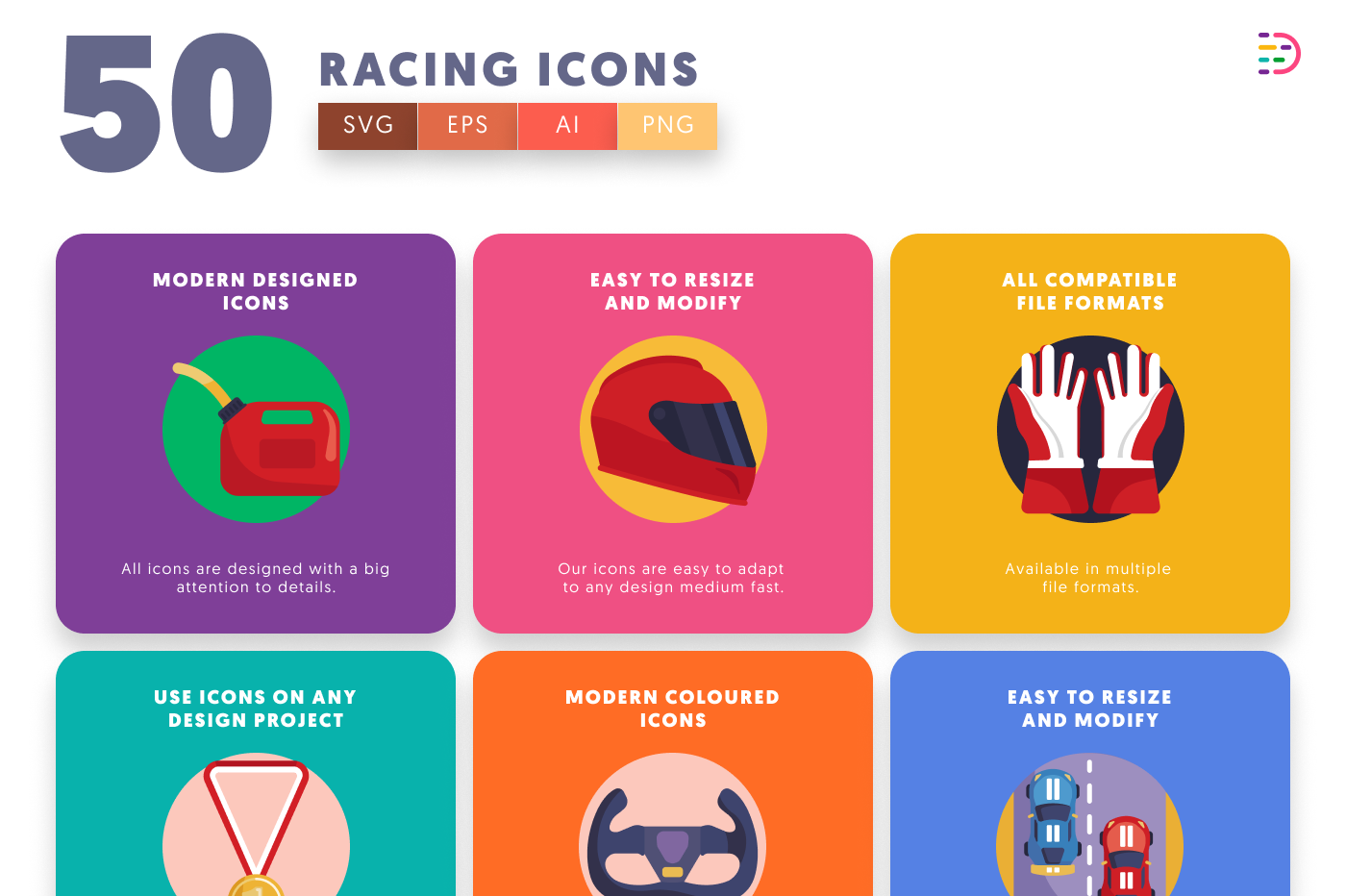 50 Racing Icons preview 5 – flat circle icons in PNG, SVG and EPS