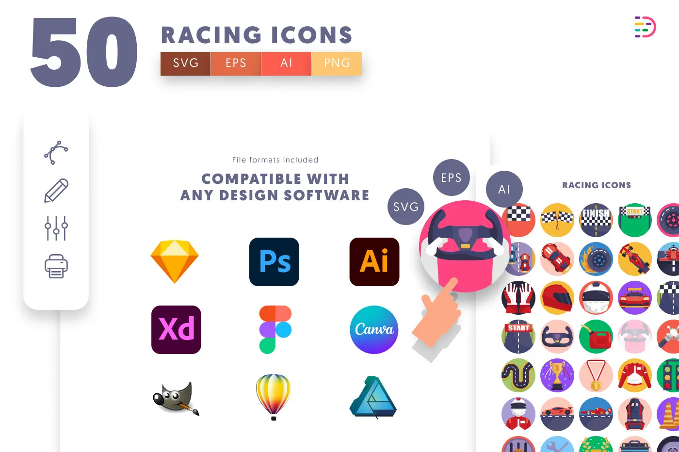 50 Racing Icons preview 8 – flat circle icons in PNG, SVG and EPS