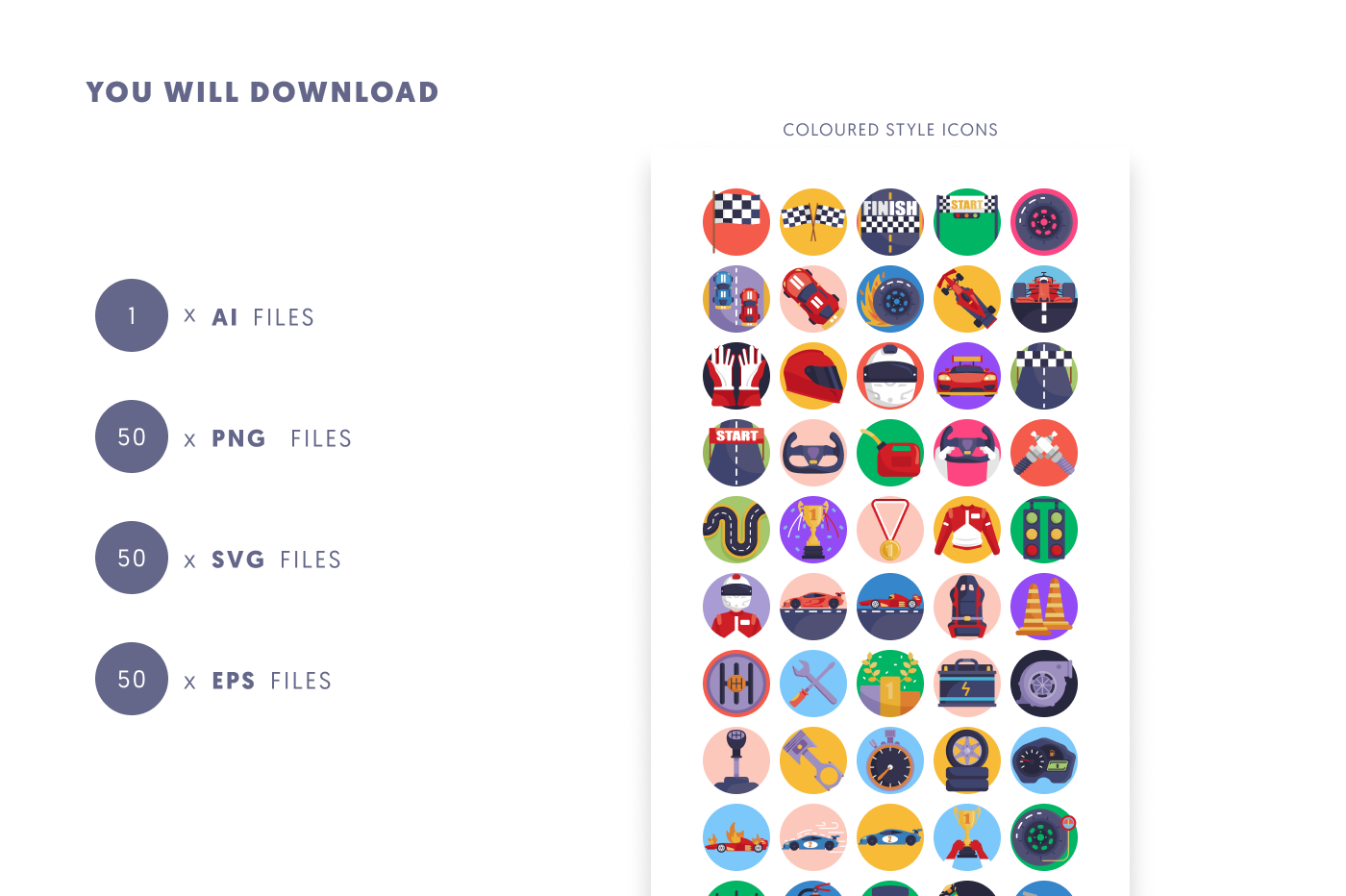 50 Racing Icons preview 9 – flat circle icons in PNG, SVG and EPS