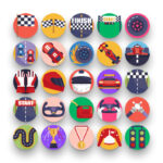 50 Racing Icons – set of colorful flat circle icons