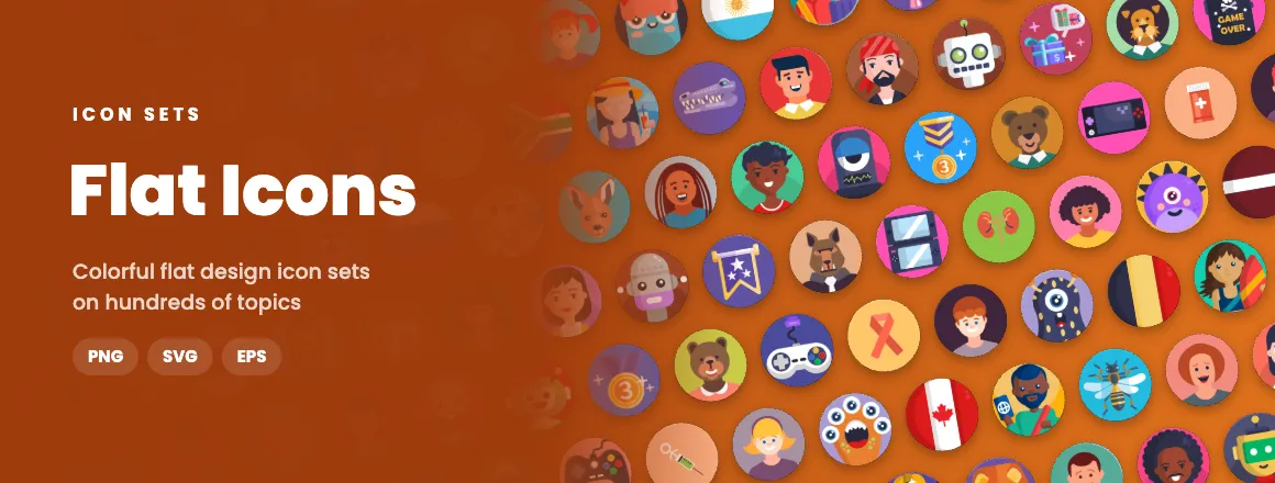 Flat Icons icon sets: colorful flat design icon sets on hundreds of topics in PNG, SVG and EPS