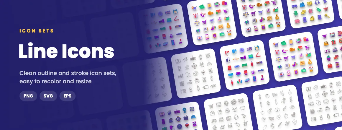 Line Icons icon sets: clean outline and stroke icon sets, easy to recolor and resize in PNG, SVG and EPS